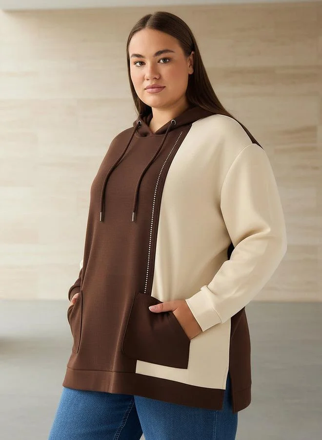 Ulla Popken Ulla Popken Hoodie with Colourblock Detail