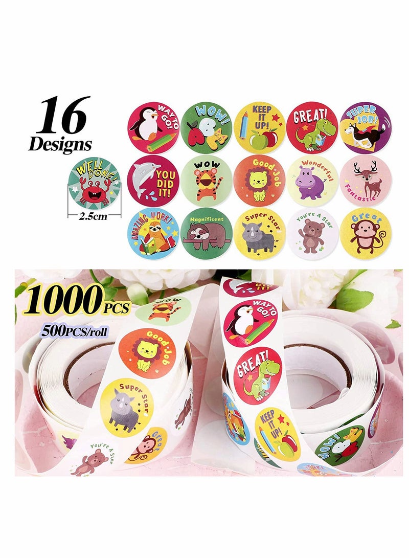 Animal Cartoon Reward Stickers for Kids, Fun Motivational Labels for Teachers and Classrooms, 1000 Pcs (2 Rolls, 1 Inch) - Image 2