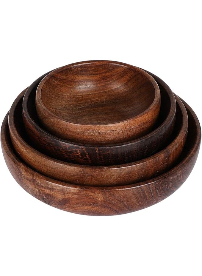 بولة كلاسيكية أنيقة من خشب شيشام متعددة الأغراض للتقديم وللمنزل والمطبخ مصنوعة يدويًا من ناياب كرافت، لون بني، مجموعة من 4 قطع، 28.3 جم - Image 1