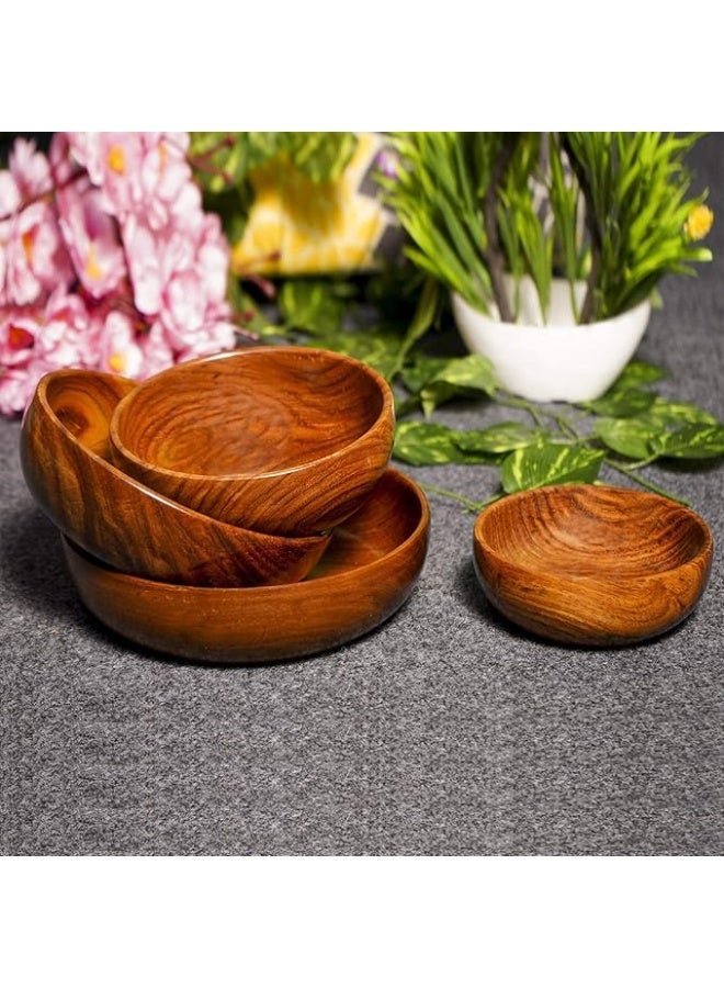 بولة كلاسيكية أنيقة من خشب شيشام متعددة الأغراض للتقديم وللمنزل والمطبخ مصنوعة يدويًا من ناياب كرافت، لون بني، مجموعة من 4 قطع، 28.3 جم - Image 5