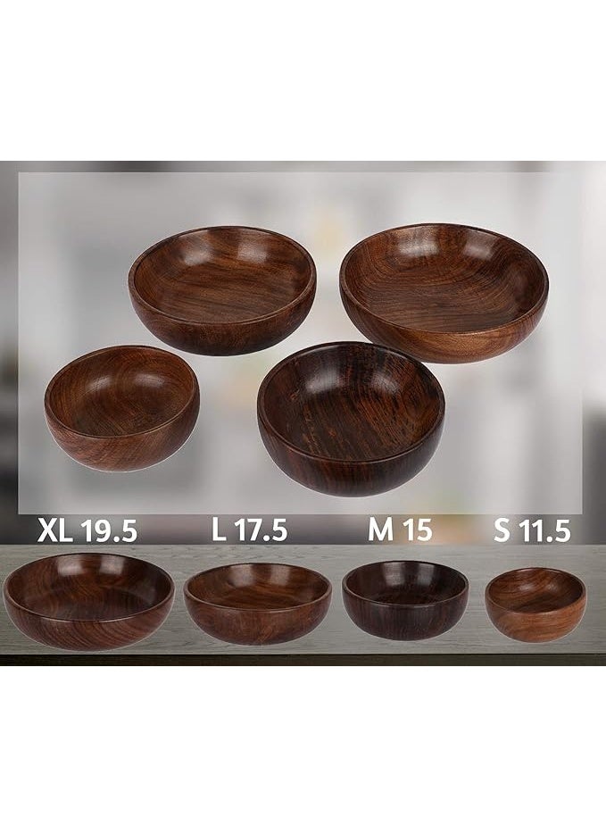 بولة كلاسيكية أنيقة من خشب شيشام متعددة الأغراض للتقديم وللمنزل والمطبخ مصنوعة يدويًا من ناياب كرافت، لون بني، مجموعة من 4 قطع، 28.3 جم - Image 3