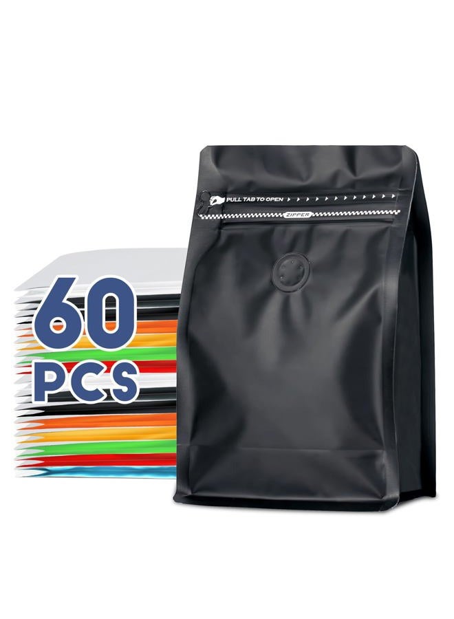 ODDIER 60pcs 8oz Black Coffee Bags with Valve, Zipper Closure, Disposable Food Storage Bags - Image 1