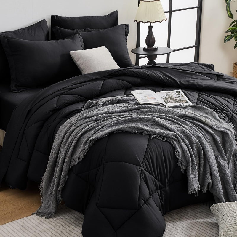 HEVUMYI Black Twin Comforter Set - 5-Piece All Season Bed in a Bag Twin, Ultra Soft Bedding Set with Comforter, Flat Sheet, Fitted Sheet, Pillowcases, Pillow Shams, Black - Image 1