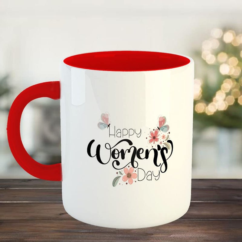 Happu Happu Printed Ceramic Coffee Mug Womens Day Theme Happy Womens Day Floral Gift for Super Mom Gift for Ladies Gift for Wife Gift for Her 325 ML11Oz 3066RD  - Image 2