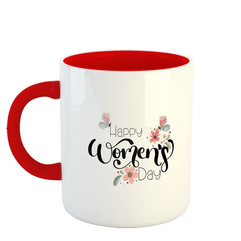 Happu Happu Printed Ceramic Coffee Mug Womens Day Theme Happy Womens Day Floral Gift for Super Mom Gift for Ladies Gift for Wife Gift for Her 325 ML11Oz 3066RD  - Image 1