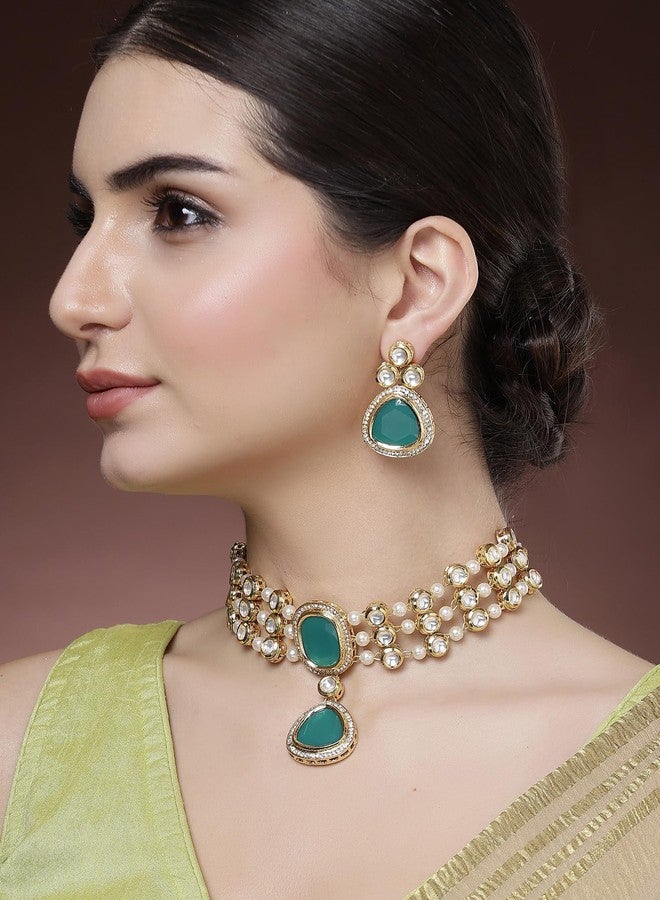 كارات كارت طقم عقد تشوكر بولكي كوندان أخضر من كاراتكارت للنساء - Image 3