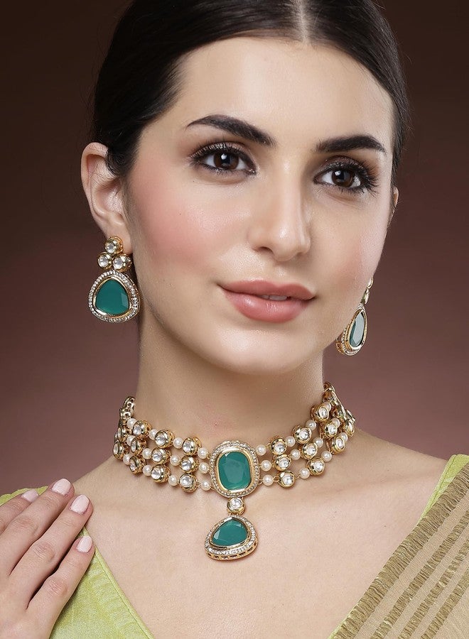 كارات كارت طقم عقد تشوكر بولكي كوندان أخضر من كاراتكارت للنساء - Image 2