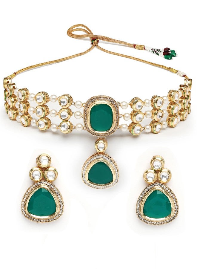 كارات كارت طقم عقد تشوكر بولكي كوندان أخضر من كاراتكارت للنساء - Image 1