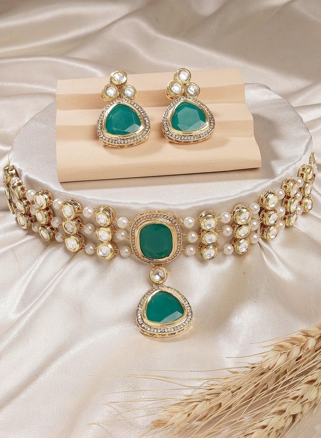 كارات كارت طقم عقد تشوكر بولكي كوندان أخضر من كاراتكارت للنساء - Image 4