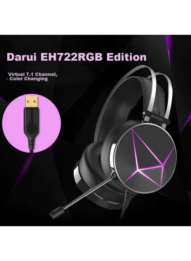 Daryo Dareu Eh722rgb Gaming Headset, Triangular Action Sound Positioning, 7.1 Channel Over-ear Headphones, Desktop E-sports Headset, Minge Yuanxu Zhuyu Phantom Color Black - Image 3