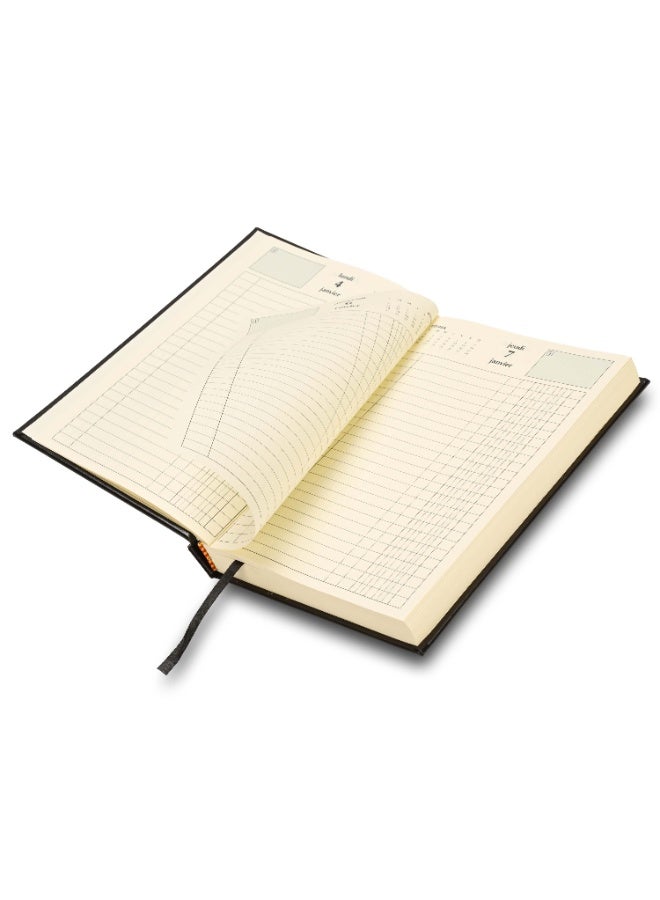 FIS 2027 French Diary, 139x215mm Size, Bonded Leather Cover Material, 1 Side Padded Cover, 1 Day a Page, 70gsm Italian Ivory Paper, Black Cover - FSDI29FRB27BK - Image 4