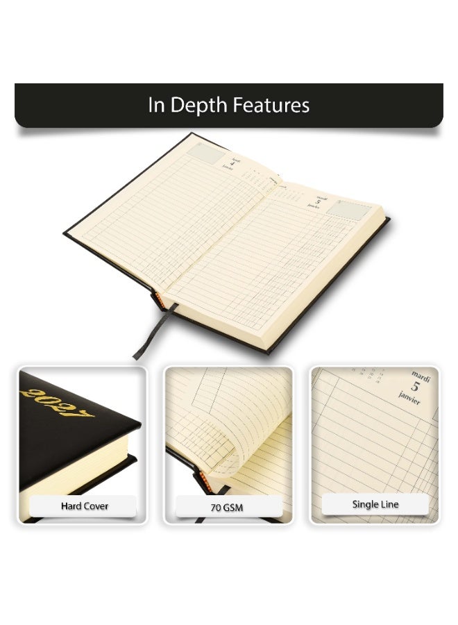 FIS 2027 French Diary, 139x215mm Size, Bonded Leather Cover Material, 1 Side Padded Cover, 1 Day a Page, 70gsm Italian Ivory Paper, Black Cover - FSDI29FRB27BK - Image 5