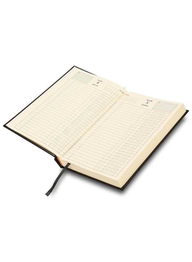 FIS 2027 French Diary, 139x215mm Size, Bonded Leather Cover Material, 1 Side Padded Cover, 1 Day a Page, 70gsm Italian Ivory Paper, Black Cover - FSDI29FRB27BK - Image 2
