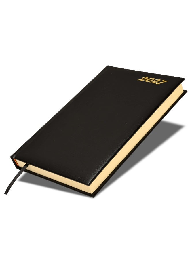FIS 2027 French Diary, 139x215mm Size, Bonded Leather Cover Material, 1 Side Padded Cover, 1 Day a Page, 70gsm Italian Ivory Paper, Black Cover - FSDI29FRB27BK - Image 1