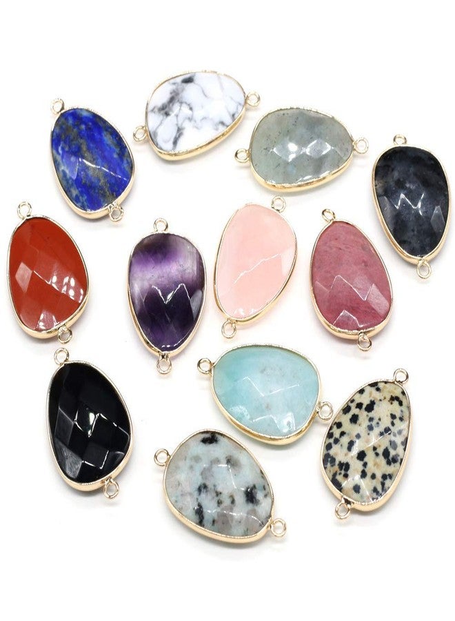 Zotoone Natural Crystal Stone Pendants Charm Gemstones Links Faceted Waterdrop Jewelry Connector with Brass Findings Golden for Necklace Bracelet Jewelry Making DIY Crafts 22x38mm - Random 5Pcs - Image 2