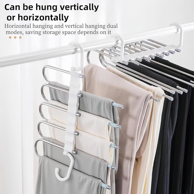 Quality Hangers 5 in 1 Stainless Steel Foldable Hangers for Clothes Hanging Multi-Layer Multi-Purpose Pant Hangers for Wardrobe Magic Foldable Hanger Clothes Hanger (Steel Hanger-Pack of 1) - Image 2