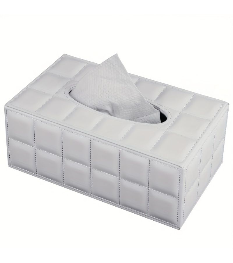 White Faux Leather Tissue Box 9.9 X 5.4 Inch Rectangular Storage Holder - Image 4