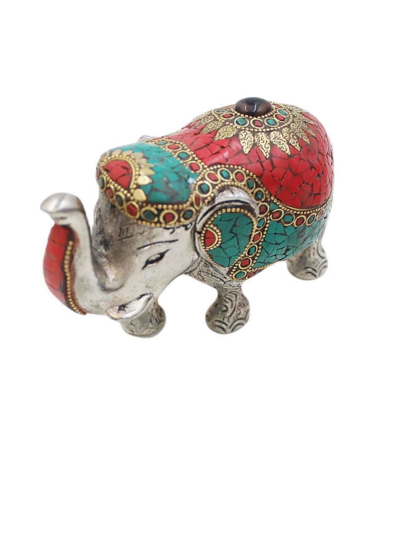 Antique Museum Handmade Hand Painted Elephant with carving Work 4 Inch  - Image 5