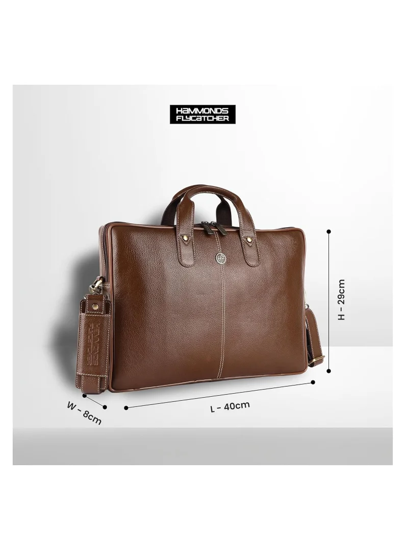 Hammonds Flycatcher  Leather Laptop Bag for Men - Office Bag - Fits Up to 14/15.6 Inch Laptop/MacBook - Laptop Messenger Bags/Leather Bag for Men with Adjustable Shoulder Strap - Brushwood  | Best Price UAE