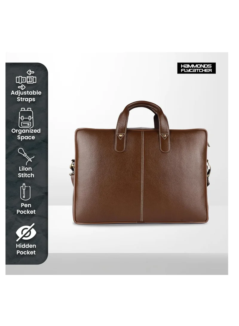 Hammonds Flycatcher  Leather Laptop Bag for Men - Office Bag - Fits Up to 14/15.6 Inch Laptop/MacBook - Laptop Messenger Bags/Leather Bag for Men with Adjustable Shoulder Strap - Brushwood  | Best Price UAE