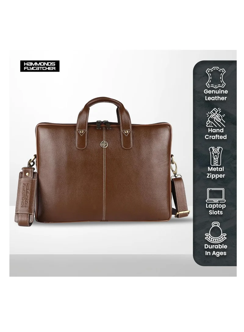 Hammonds Flycatcher  Leather Laptop Bag for Men - Office Bag - Fits Up to 14/15.6 Inch Laptop/MacBook - Laptop Messenger Bags/Leather Bag for Men with Adjustable Shoulder Strap - Brushwood  | Best Price UAE