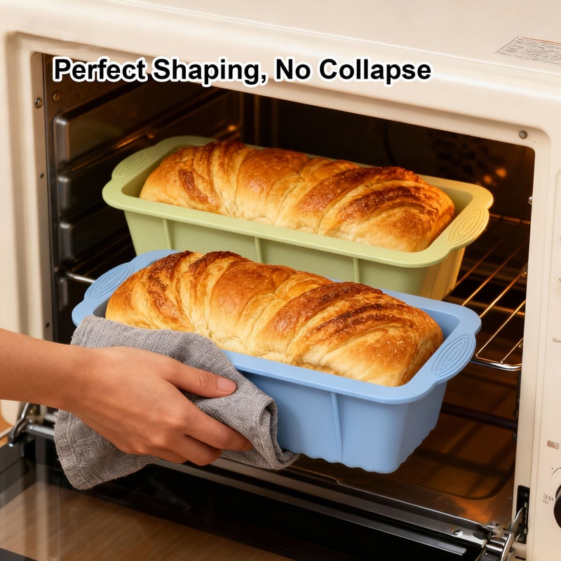 2 Pcs Silicone Baking Mold Set Blue Rectangular And Round Nonstick Easy Unmold Dishwasher Safe Suitable For Breakfast Desserts Parties Sweets Stackable Durable - Image 2
