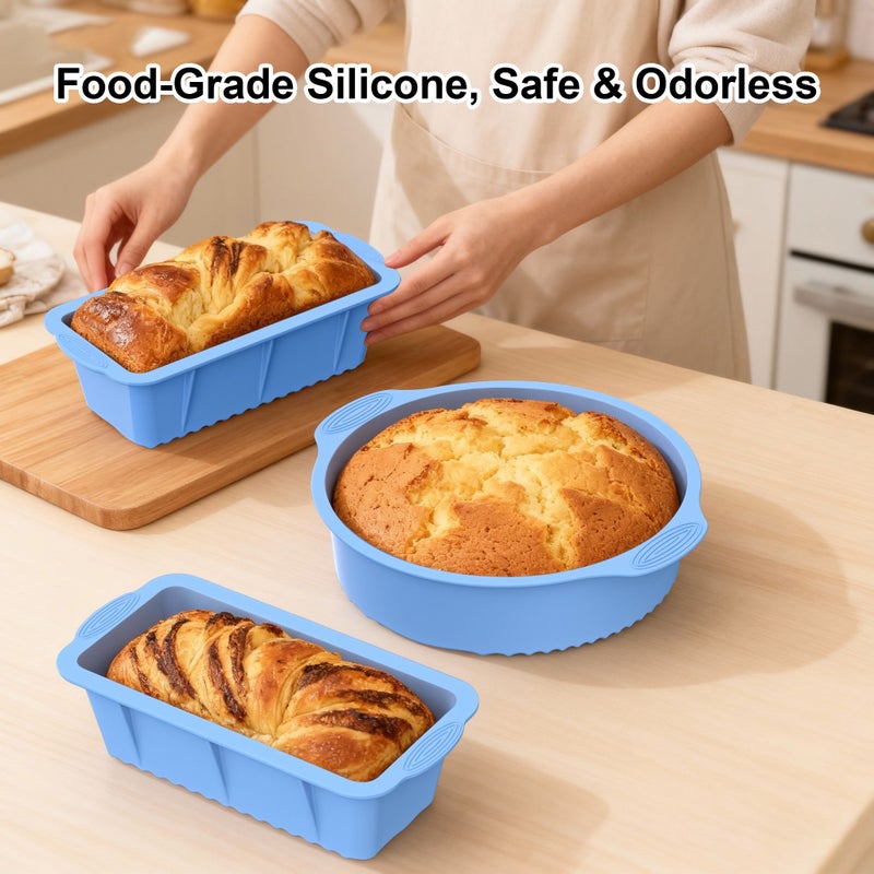 2 Pcs Silicone Baking Mold Set Blue Rectangular And Round Nonstick Easy Unmold Dishwasher Safe Suitable For Breakfast Desserts Parties Sweets Stackable Durable - Image 1