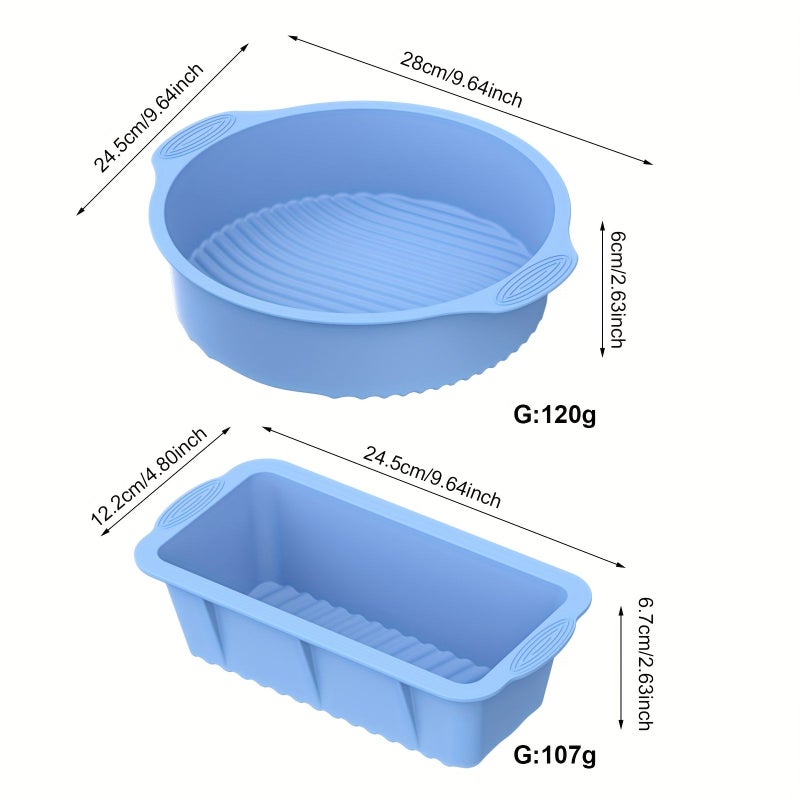 2 Pcs Silicone Baking Mold Set Blue Rectangular And Round Nonstick Easy Unmold Dishwasher Safe Suitable For Breakfast Desserts Parties Sweets Stackable Durable - Image 3
