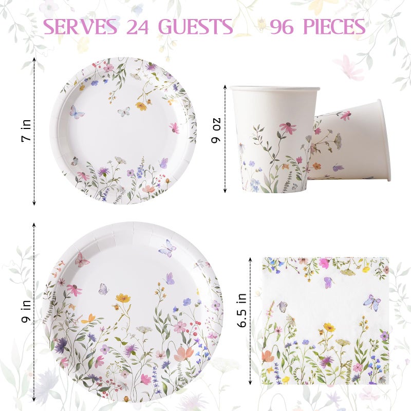 Tyzarglef 96PCS Wildflower Paper Plates and Napkins for Tea Party Decorations  Disposable plates for Bridal Shower  Garden Party  Wedding  Mother's Day Afternoon Tea Party - Image 2