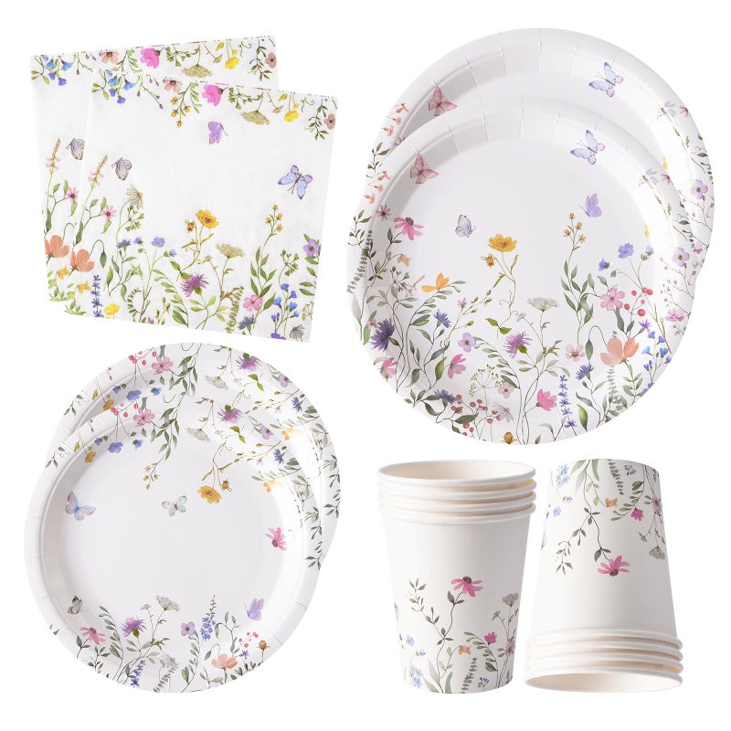 Tyzarglef 96PCS Wildflower Paper Plates and Napkins for Tea Party Decorations  Disposable plates for Bridal Shower  Garden Party  Wedding  Mother's Day Afternoon Tea Party - Image 1
