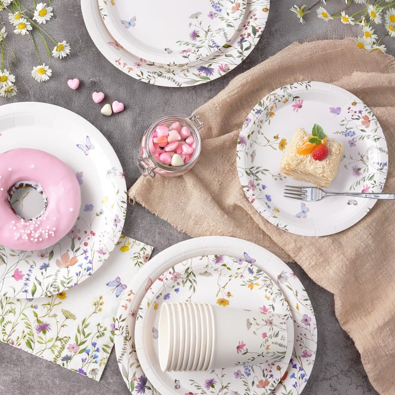 Tyzarglef 96PCS Wildflower Paper Plates and Napkins for Tea Party Decorations  Disposable plates for Bridal Shower  Garden Party  Wedding  Mother's Day Afternoon Tea Party - Image 3