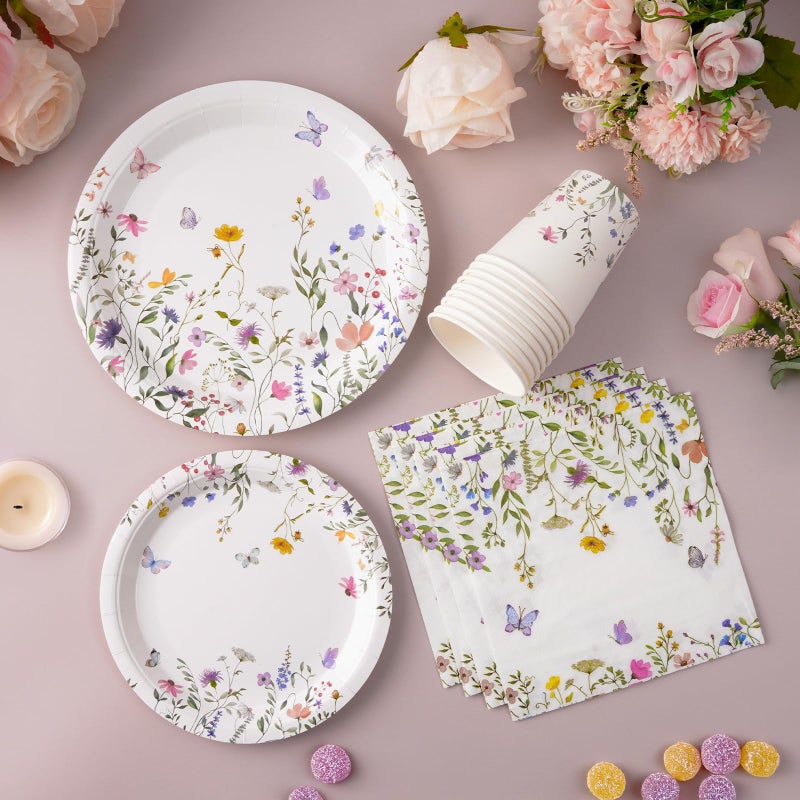 Tyzarglef 96PCS Wildflower Paper Plates and Napkins for Tea Party Decorations  Disposable plates for Bridal Shower  Garden Party  Wedding  Mother's Day Afternoon Tea Party - Image 4
