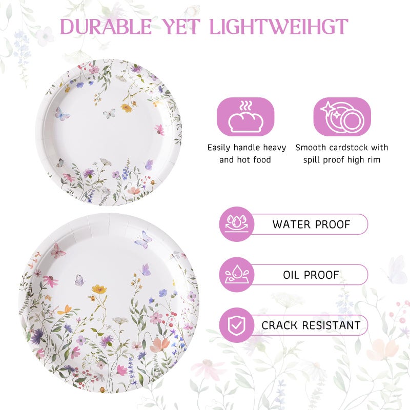 Tyzarglef 96PCS Wildflower Paper Plates and Napkins for Tea Party Decorations  Disposable plates for Bridal Shower  Garden Party  Wedding  Mother's Day Afternoon Tea Party - Image 5