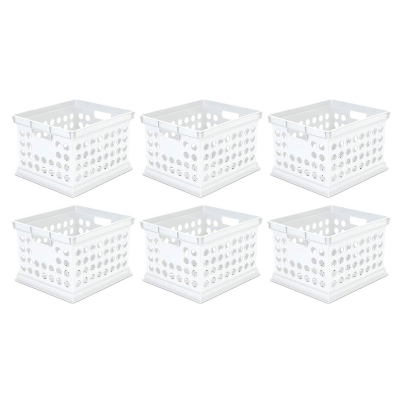 Sterilite Stackable Plastic Storage Crate Bin Organizer File Box with Handles for Home Office Dorm Garage or Utility Organization White 6Pack