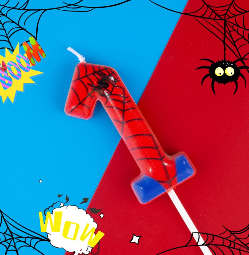 PHD CAKE 2.76 Inch Number 1 Spider Birthday Candles, Spider Cartoon Themed Number Candles, Cake Number Candles, Party Celebration - Image 2