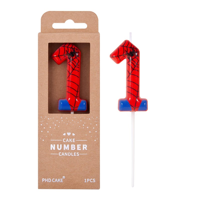 PHD CAKE 2.76 Inch Number 1 Spider Birthday Candles, Spider Cartoon Themed Number Candles, Cake Number Candles, Party Celebration - Image 1