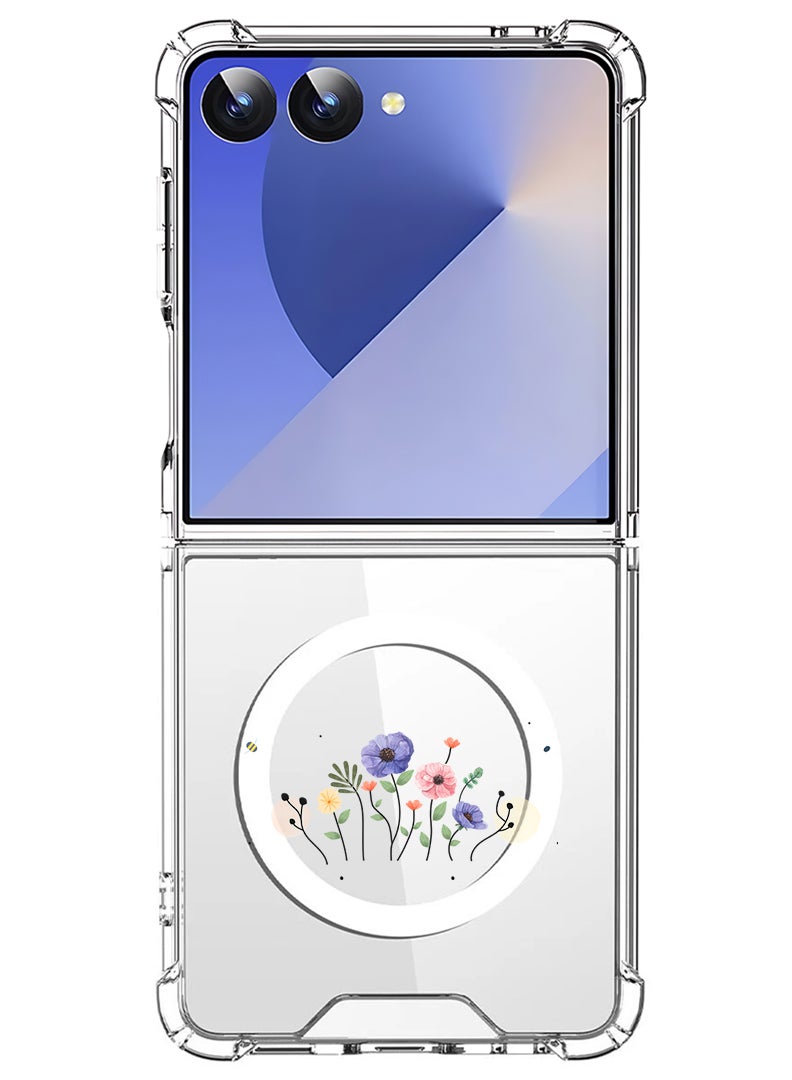 Theodor Magnetic Case for Samsung Galaxy Z Flip 7 Compatible with MagSafe Wireless Charging, Shockproof Phone Bumper Cover Flower and bees - Image 1