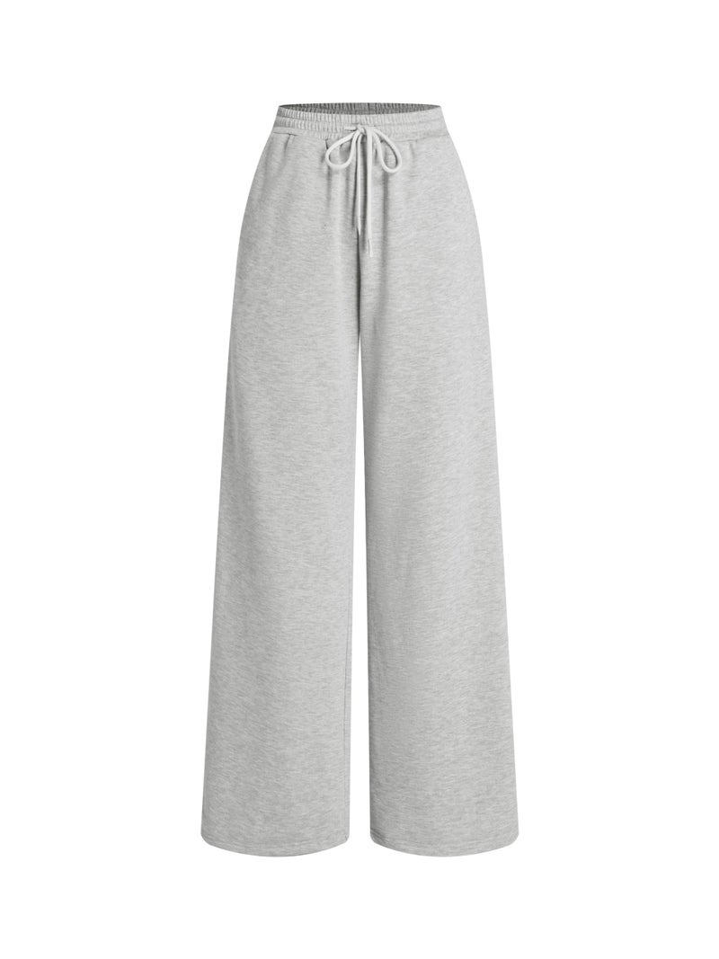 CIDER Womenâ€™s Wide Leg Sweatpants Baggy Drawstring High Waisted Joggers Lounge Sweat Pants with Pockets 2026 Spring Light Grey - Image 1