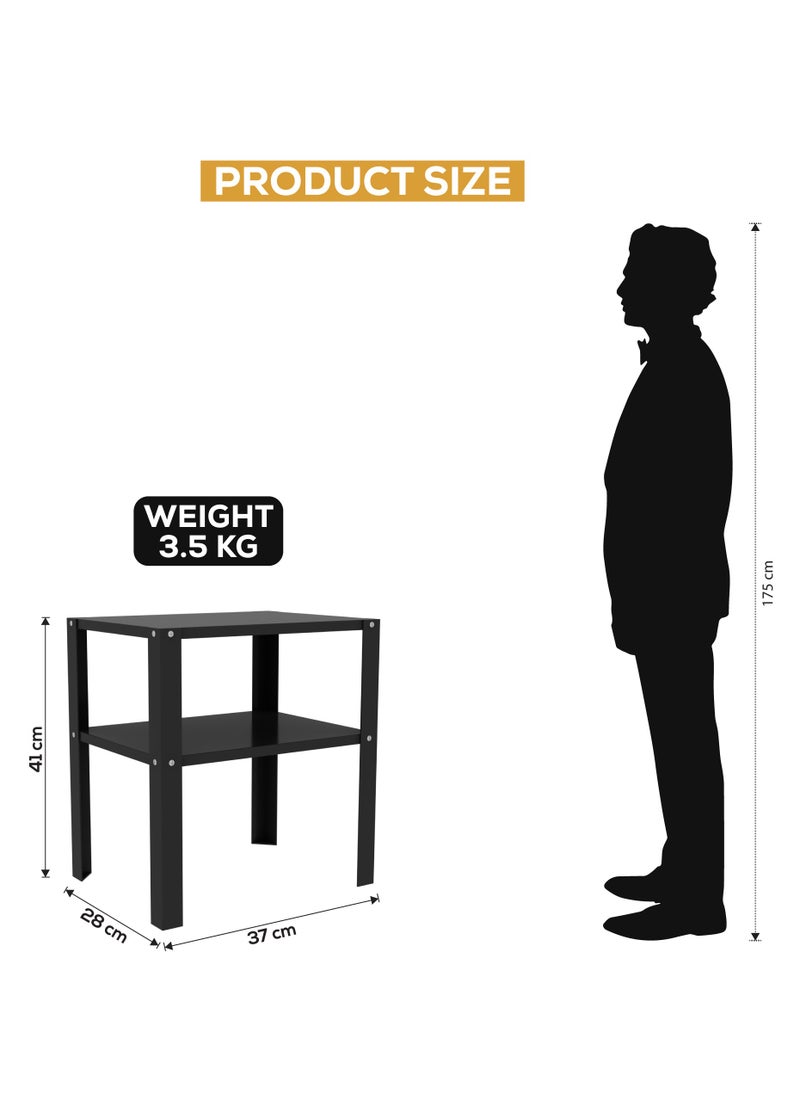 RIGID - Steel Bedside Table with Storage Shelf Black 41x37x28cm - Image 1