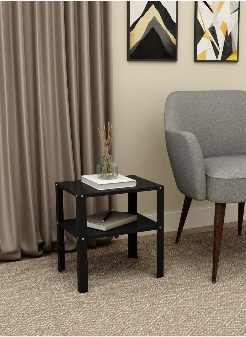 RIGID - Steel Bedside Table with Storage Shelf Black 41x37x28cm - Image 1