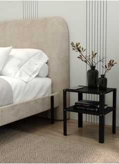 RIGID Steel Bedside Table with Storage Shelf Black 41x37x28cm  - Image 4