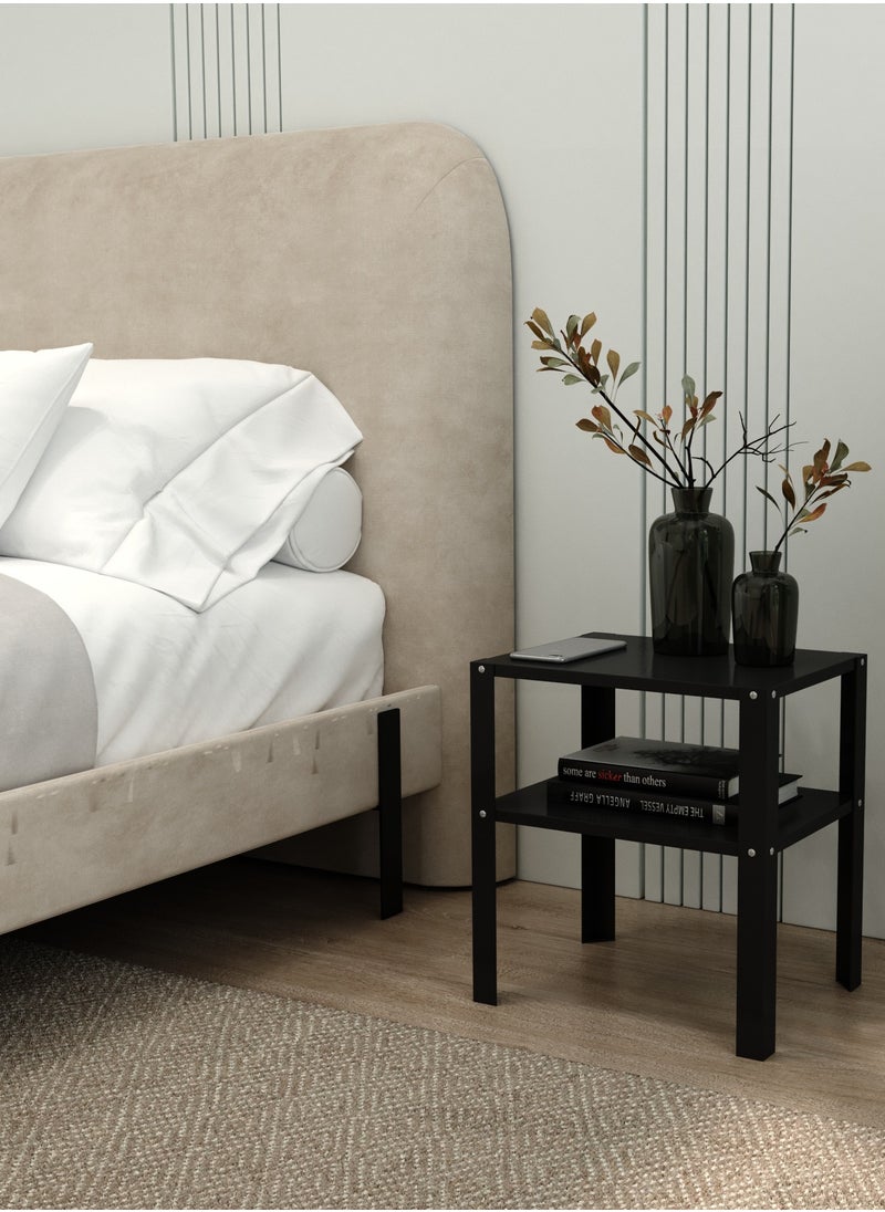 RIGID - Steel Bedside Table with Storage Shelf Black 41x37x28cm - Image 1