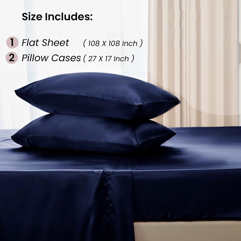 Mush 400TC Luxurious Satin Silk King Size Flat Sheet with 2 Pillow Covers Silky Soft SkinFriendly Breathable Durable Premium Bedding 108 X 108 Inches Navy Blue King Flat - Image 5