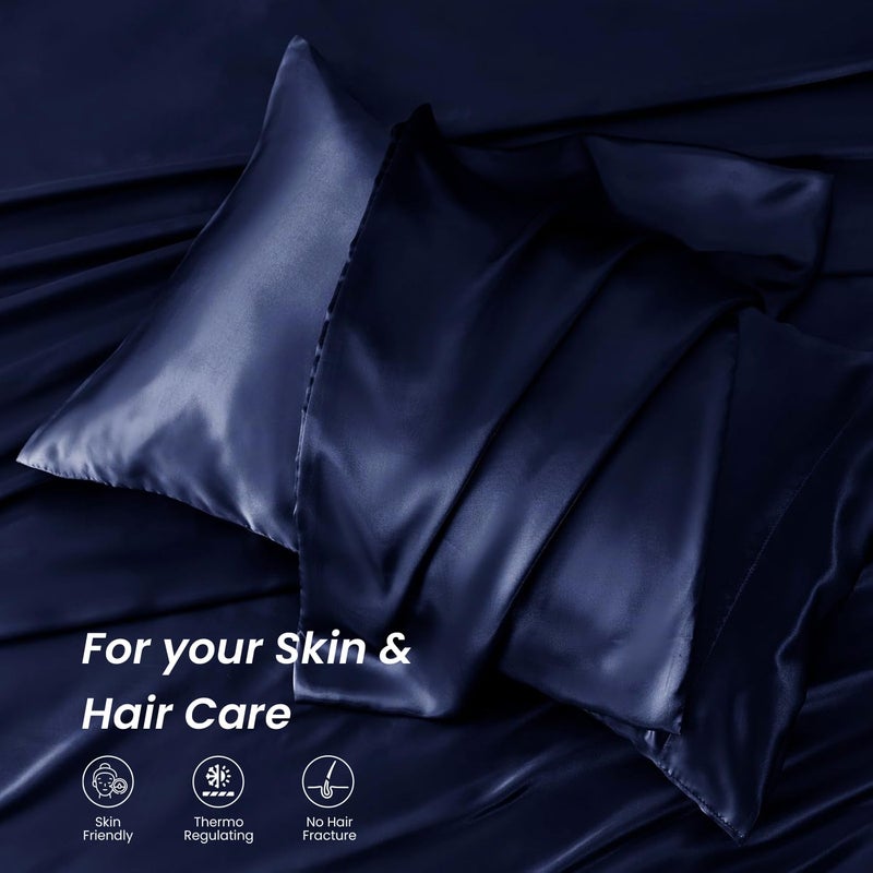 Mush 400TC Luxurious Satin Silk King Size Flat Sheet with 2 Pillow Covers Silky Soft SkinFriendly Breathable Durable Premium Bedding 108 X 108 Inches Navy Blue King Flat - Image 3