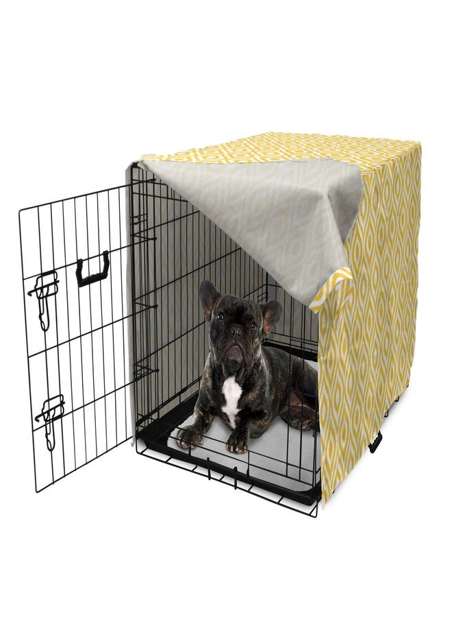 Lunarable Yellow Dog Crate Cover, Geometric Pattern with Ogee Shapes Waves and Curves Design Modern Boho Print, Easy to Use Pet Kennel Cover for Cats & Medium Dogs, 24 Inch, Yellow and White - Image 5