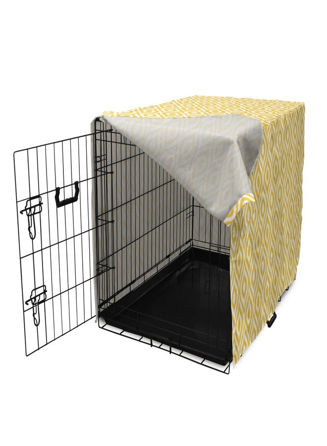Lunarable Yellow Dog Crate Cover, Geometric Pattern with Ogee Shapes Waves and Curves Design Modern Boho Print, Easy to Use Pet Kennel Cover for Cats & Medium Dogs, 24 Inch, Yellow and White - Image 3