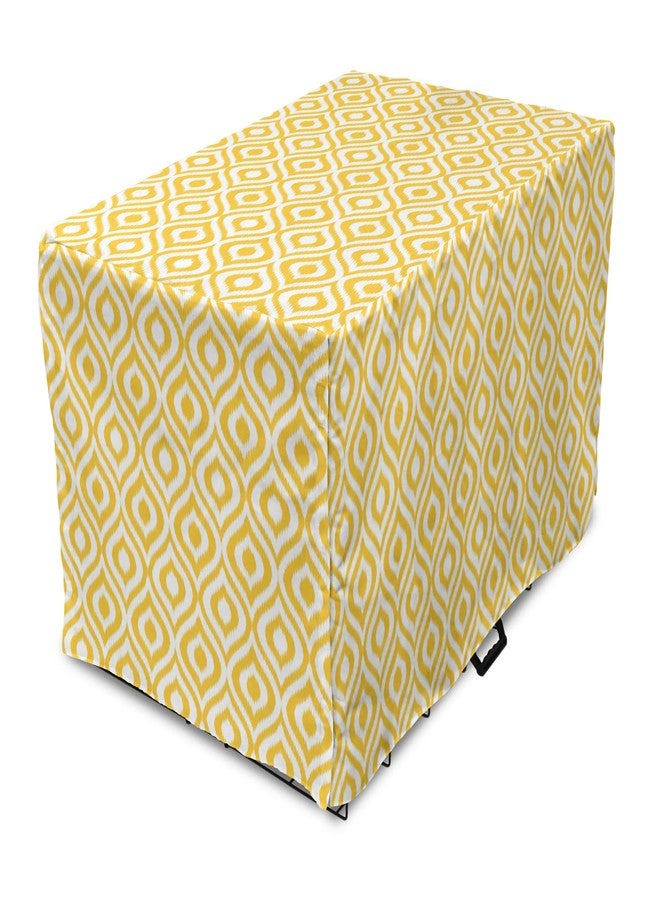 Lunarable Yellow Dog Crate Cover, Geometric Pattern with Ogee Shapes Waves and Curves Design Modern Boho Print, Easy to Use Pet Kennel Cover for Cats & Medium Dogs, 24 Inch, Yellow and White - Image 1