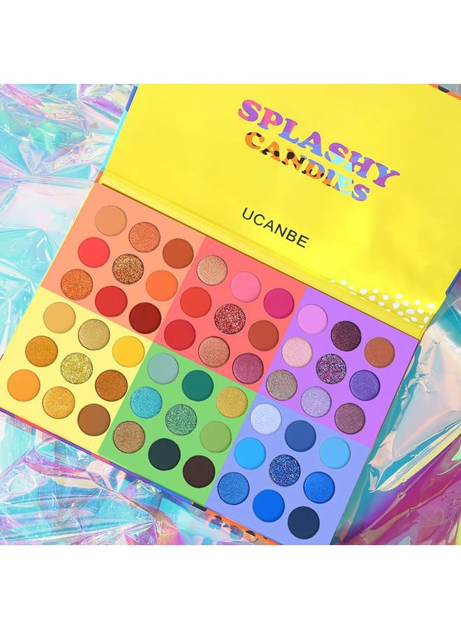 Ucanbe 54 Colors Splashy Candies Eyeshadow Palette + 15pcs Makeup Brush Set, Highly Pigment Matte Metallic Shimmer Glitter Eye Shadow Bright Color Long Lasting Waterproof Easy Blending Make Up Pallet - Image 2