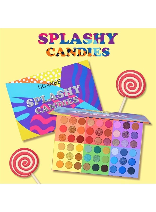 Ucanbe 54 Colors Splashy Candies Eyeshadow Palette + 15pcs Makeup Brush Set, Highly Pigment Matte Metallic Shimmer Glitter Eye Shadow Bright Color Long Lasting Waterproof Easy Blending Make Up Pallet - Image 5