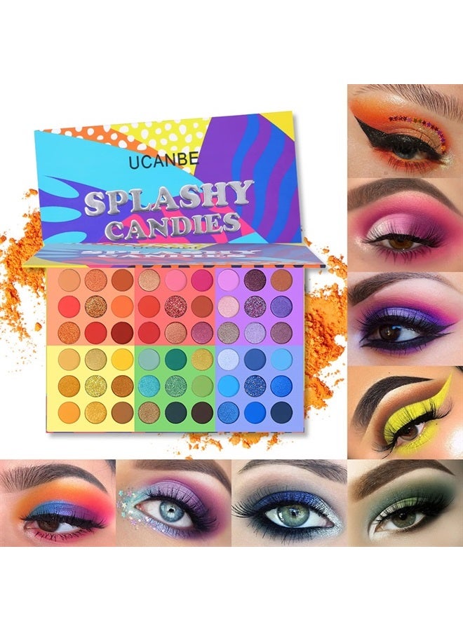 Ucanbe 54 Colors Splashy Candies Eyeshadow Palette + 15pcs Makeup Brush Set, Highly Pigment Matte Metallic Shimmer Glitter Eye Shadow Bright Color Long Lasting Waterproof Easy Blending Make Up Pallet - Image 4